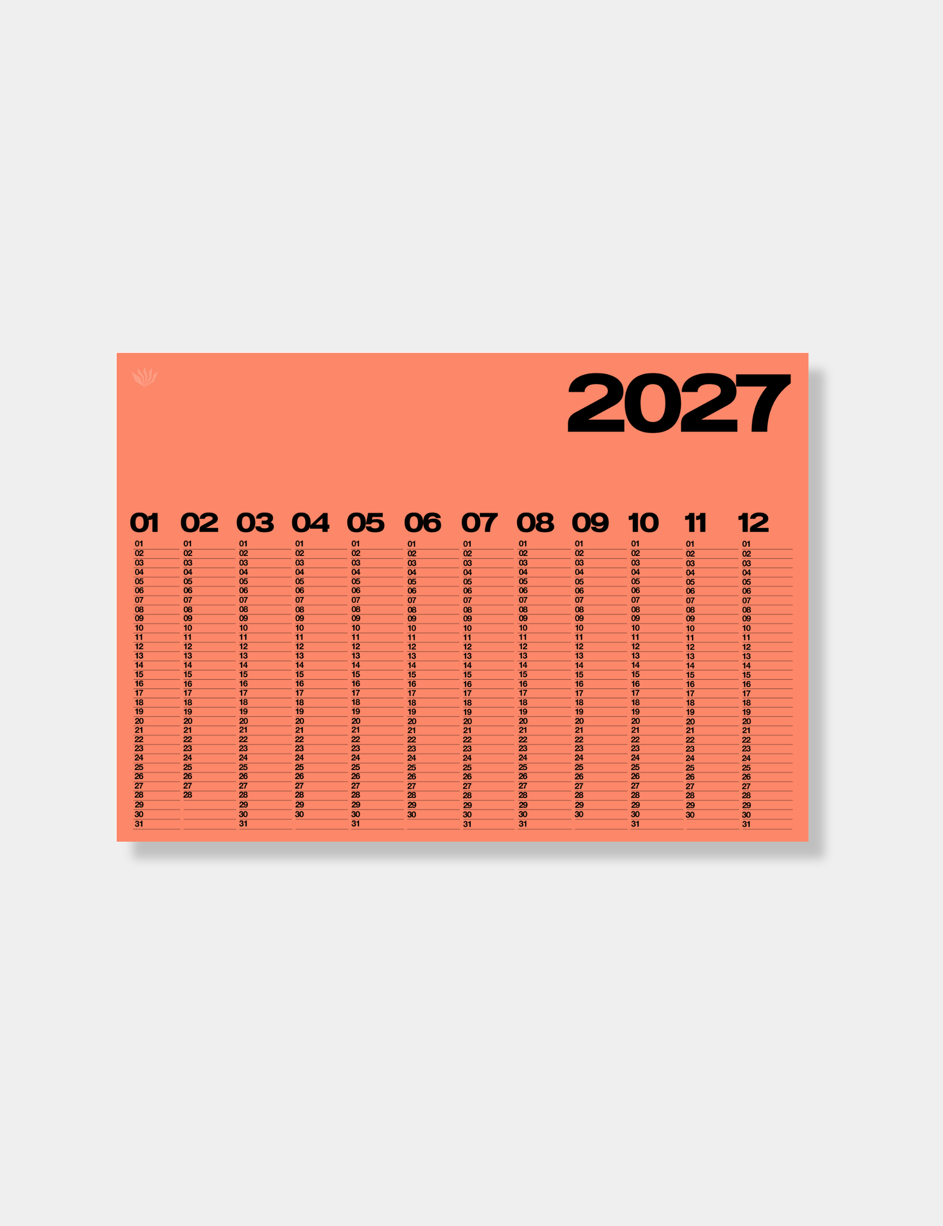 2027 Year At A Glance Wall Calendar A1