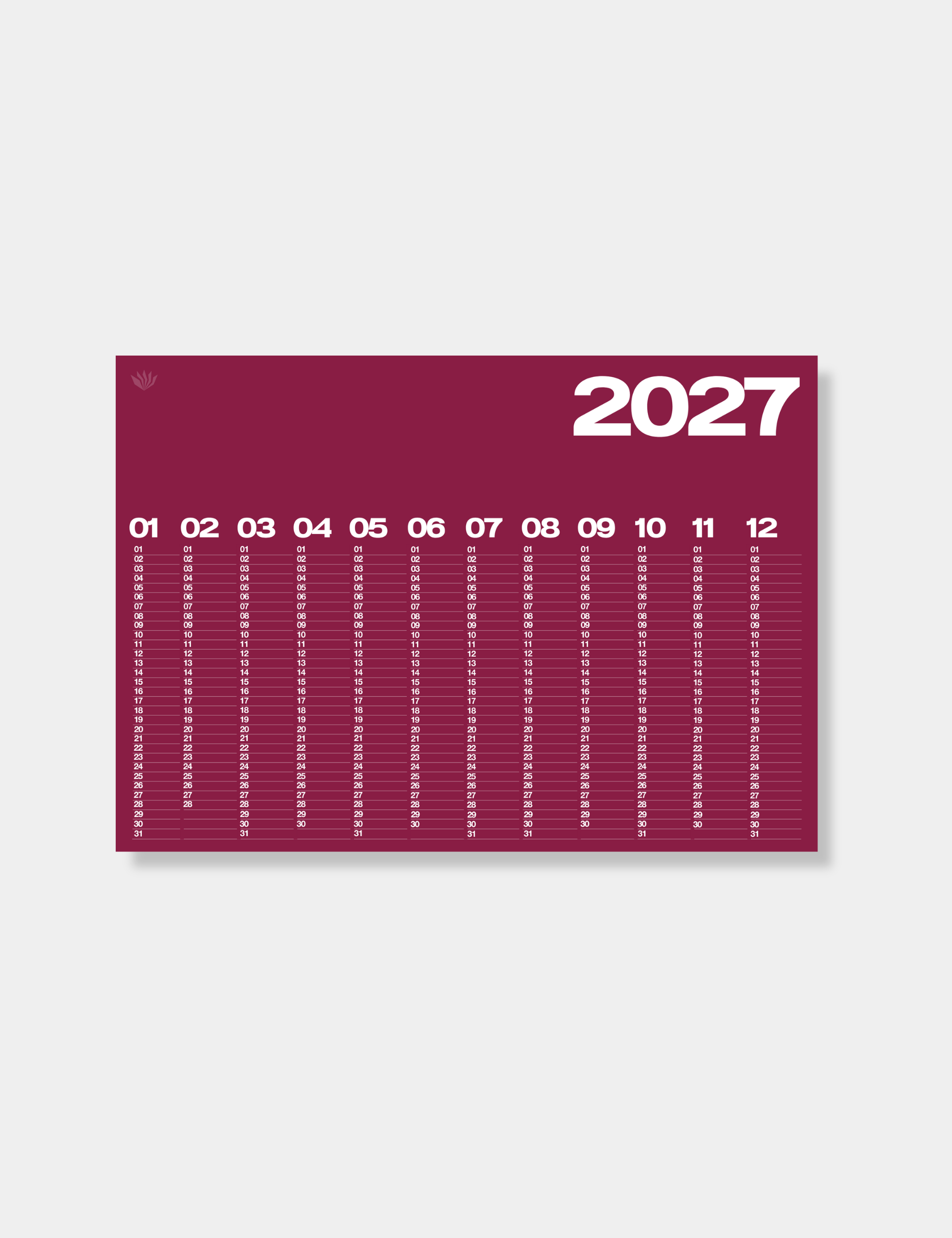 2027 Year At A Glance Wall Calendar A1