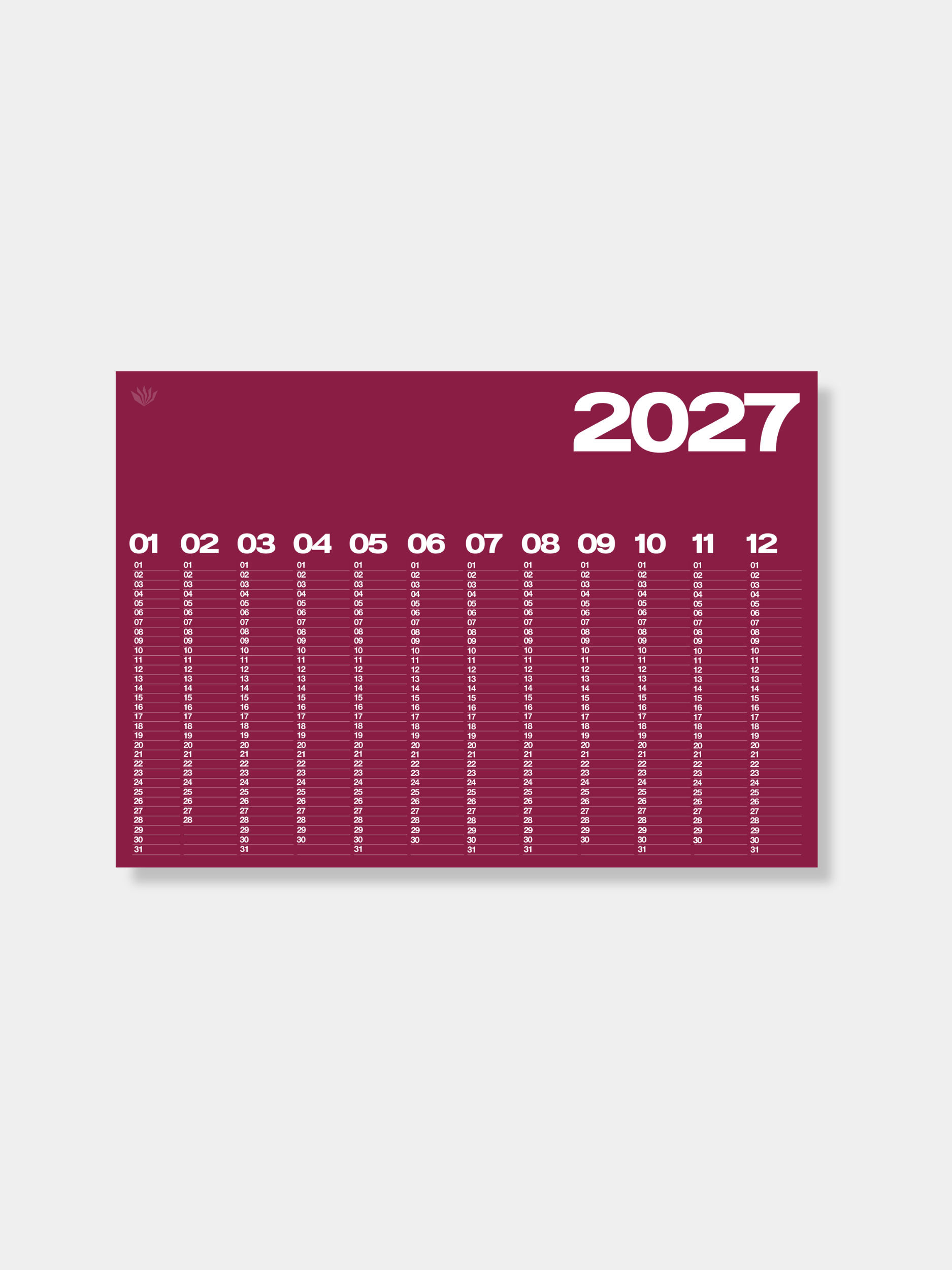2027 Year At A Glance Wall Calendar A1